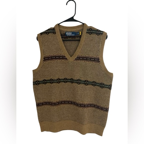 Polo Ralph Lauren Beige Fair Isle Wool Sweater Vest Men’s Size Small